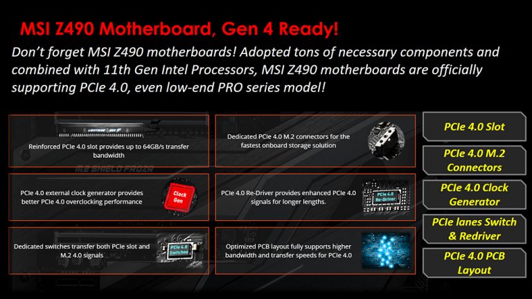 MSI: Mūsų visos Z490 pagrindinės plokštės palaiko PCIe 4.0 su „Rocket Lake-S“ procesoriais