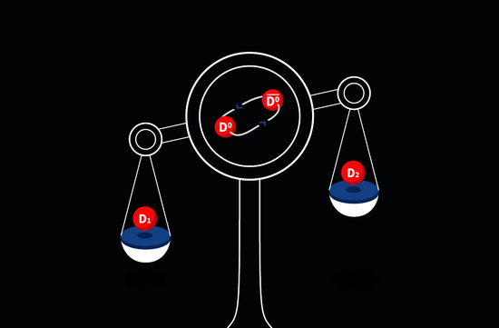 Dviejų žavingųjų mezonų versijų masės skirtumą rodanti iliustracija © CERN
