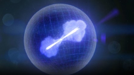NASA, Chris Smith / Kai tolimos galaktikos masyvios žvaigždės šerdis suiro, išsiveržė didelio greičio čiurkšlės, skleidžiančios galingus gama spindulius