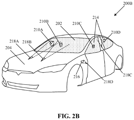 „Tesla“ lazeriais valys ir šoninius stiklus. Patento atvaizdas