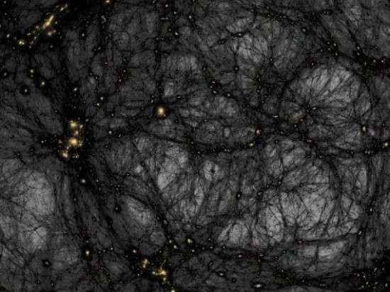 Technologijos.lt nuotr. /Tamsiosios materijos pasiskirstymo Visatoje prieš 13,6 milijardus metų modelis