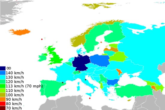 Maksimalus leistinas greitis Europoje © commons.wikimedia.org