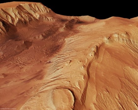 Candor Chasma slėnio vaizdas, paremtas Mars Express palydovu 2006 gautais atvaizdais.© ESA/DLR/FU Berlin/G. Neukum, CC BY-SA 3.0 IGO