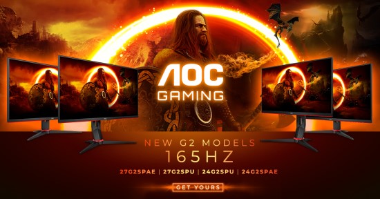 „AGON by AOC“ pasaulyje pripažinti „G2“ modeliai dabar su 165 Hz