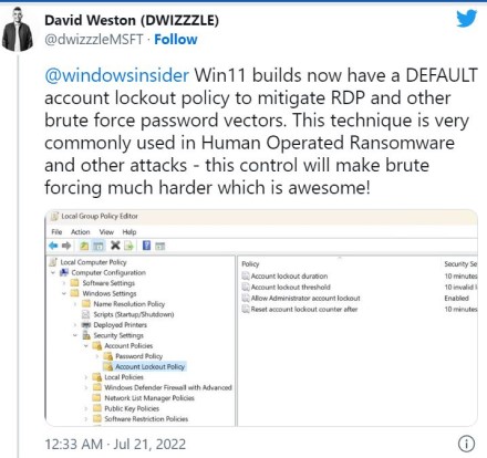 Naujas „Windows 11“ paskyros užrakinimo mechanizmas leis išvengti „brute-force“ atakų