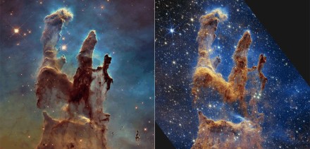 Kūrimo stulpai: kairėje užfiksuoti „Hubble“ teleskopu