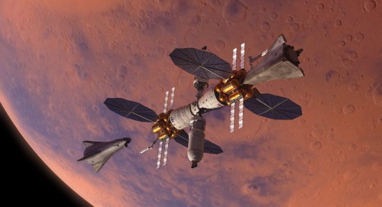 Orbitinė stotis aplink Marsą (dalininko vizualizacija). Šaltinis: „Lockheed Martin Space“