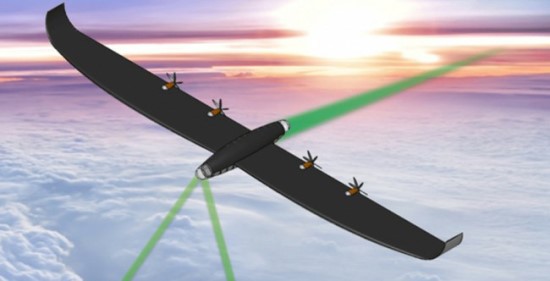 Kiekvienas skraidantis siųstuvas optine lazerių sistema gaus energiją, kurią persiųs toliau DARPA tinklu © DARPA