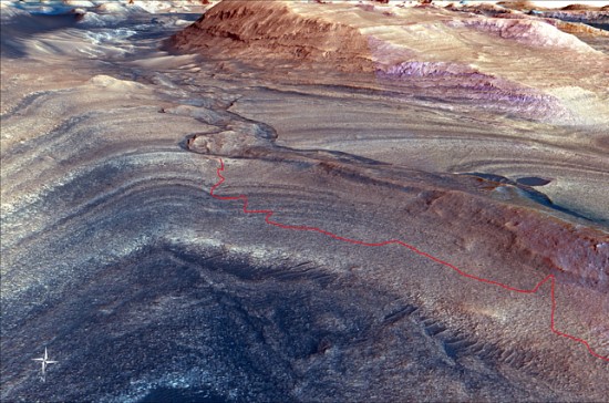 „Curiosity“ kelias į Gediz Vallis kanalą / NASA / JPL-Caltech nuotr.