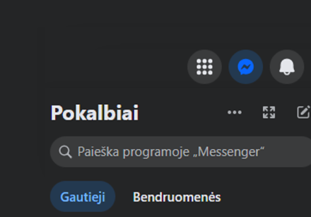 „Pokalbiai“ feisbuko naršyklės versijoje / Ekrano nuotr.