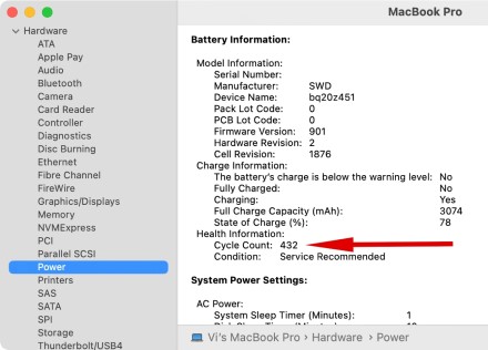 Kaip patikrinti „Mac“ akumuliatoriaus ciklų skaičių ir įgalinti „Low Power“ režimą Kaip patikrinti „Mac“ akumuliatoriaus ciklų skaičių ir įgalinti „Low Power“ režimą