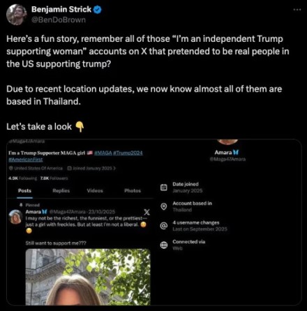 Melas išlindo į paviršių: nauja „X“ platformos funkcija parodė, kas apsimetė amerikiečiais Melas išlindo į paviršių: nauja „X“ platformos funkcija parodė, kas apsimetė amerikiečiais