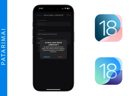 Kaip suformatuoti prie „iPhone“ ar „iPad“ prijungtą išorinį diską „iOS 18“