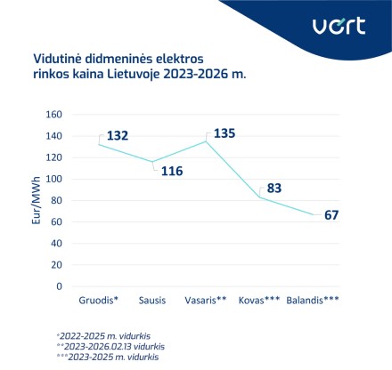 VERT: elektros kaina didžiausia žiemą, tačiau kainų dinamika rodo, kad vartotojams, turintiems su birža susietus planus, šiuo metu nereikėtų skubėti jų keisti