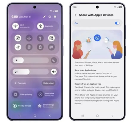 „Samsung“ išmokė „Galaxy S26“ išmaniuosius telefonus perduoti failus į „iPhone“ per „AirDrop“